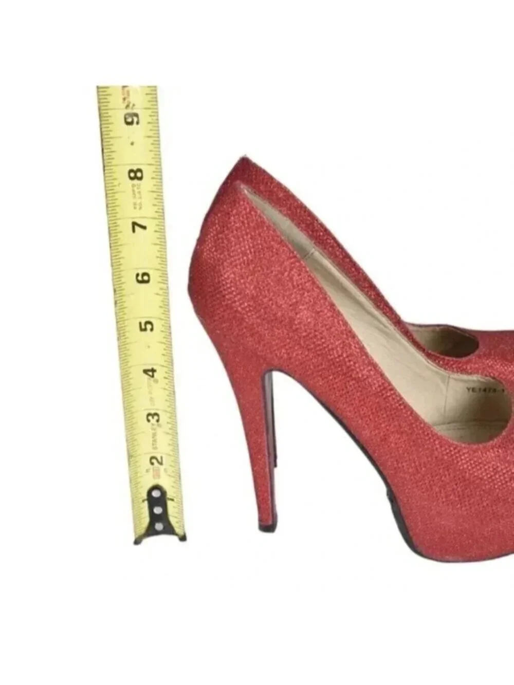 Brida Red Glitter Platform  Heels Stilettos Glitter Closed Toe Size 39 - Picture 3 of 12